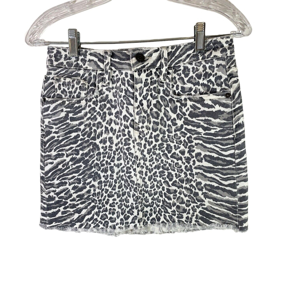 Current/Elliott Leopard Print Denim Mini Skirt Sz 26 - Picture 4 of 10
